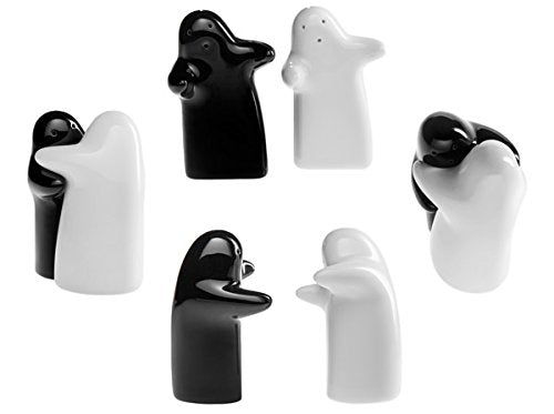 Belle Being Salt and Pepper Seasoning and Spice Shakers Cute, Novelty, Modern and Vintage Hug Design Couple Set, Easy to Refill and Dispense for Halloween Ghost Shaker (Black and White)